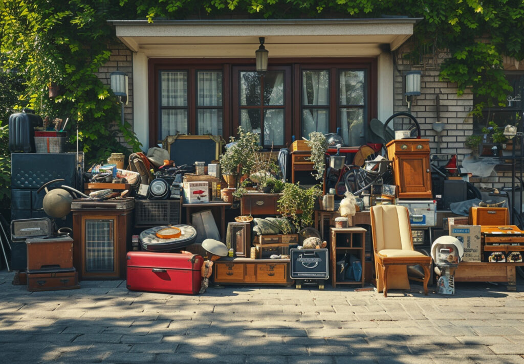 About scene with miscellaneous items being sold yard sale bargains (1)